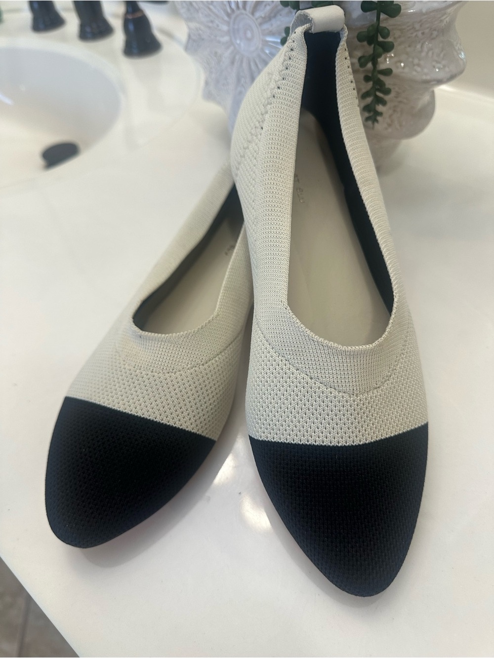 Chocolat Blu Black & Cream "Bloom" Knit Flat Shoes